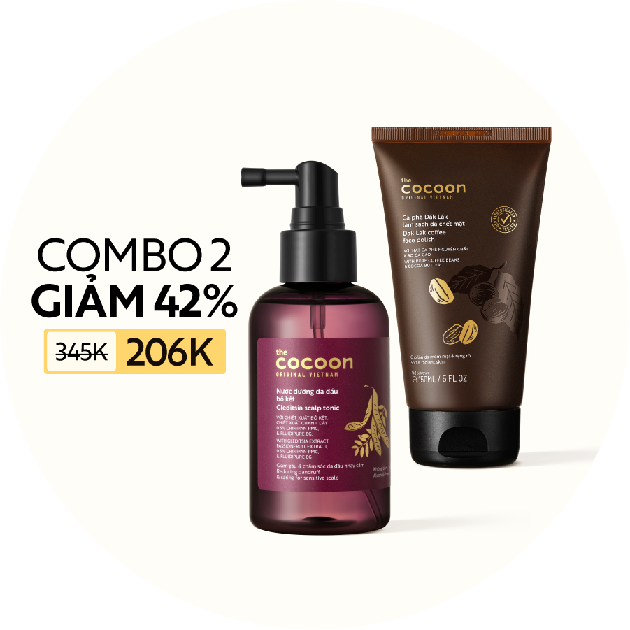Combo Nước dưỡng da đầu bồ kết 140ml & Tẩy da chết mặt cà phê Đắk Lắk Cocoon 150ml