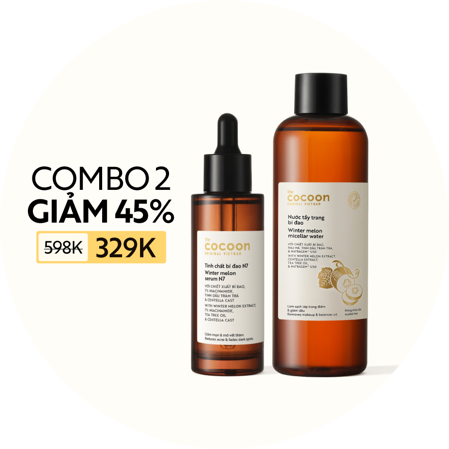 Combo 1 Tinh chất bí đao N7 70ml + 1 Nước tẩy trang bí đao Cocoon 500ml