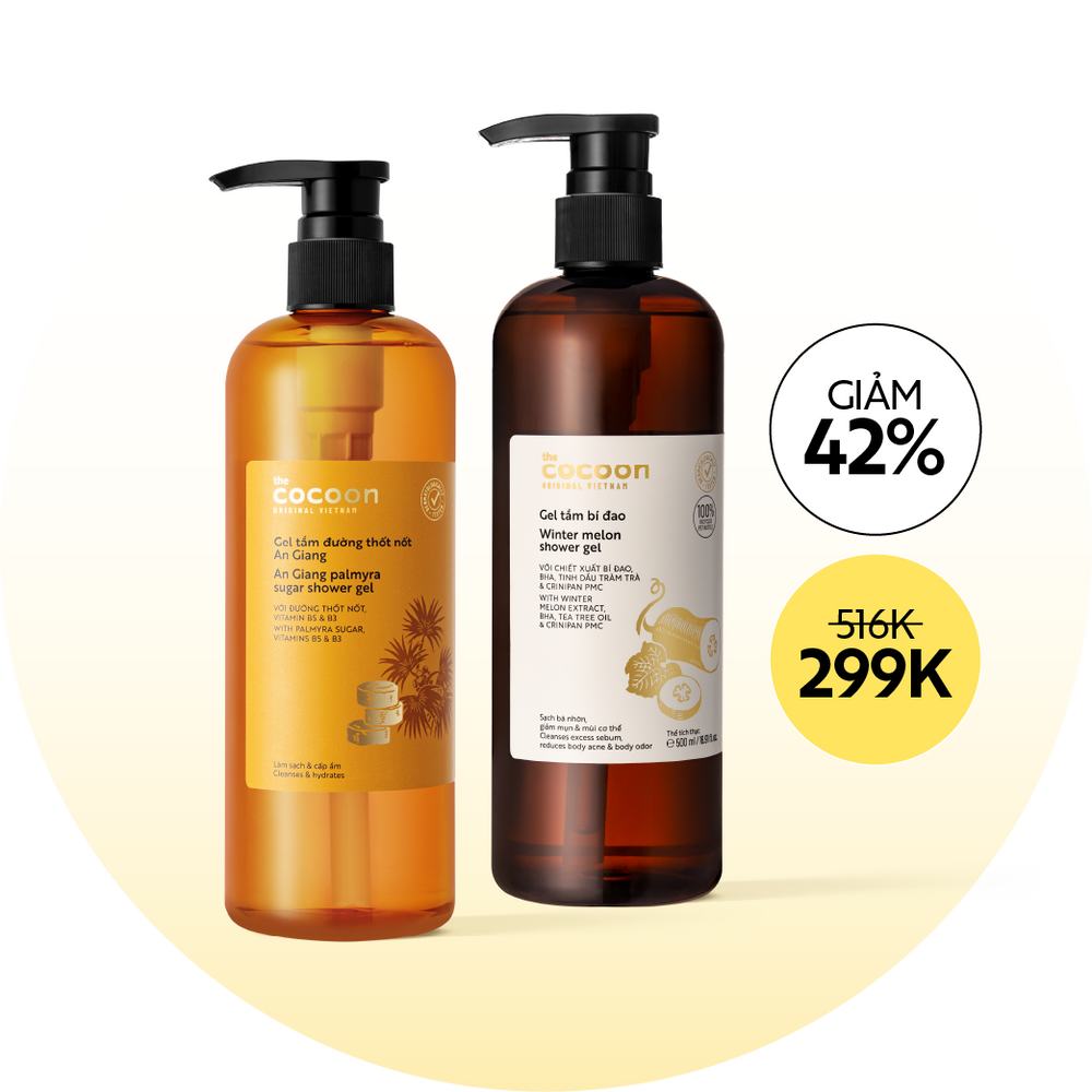 Combo 1 Gel tắm bí đao 500ml + 1 Gel tắm đường thốt nốt An Giang 500ml