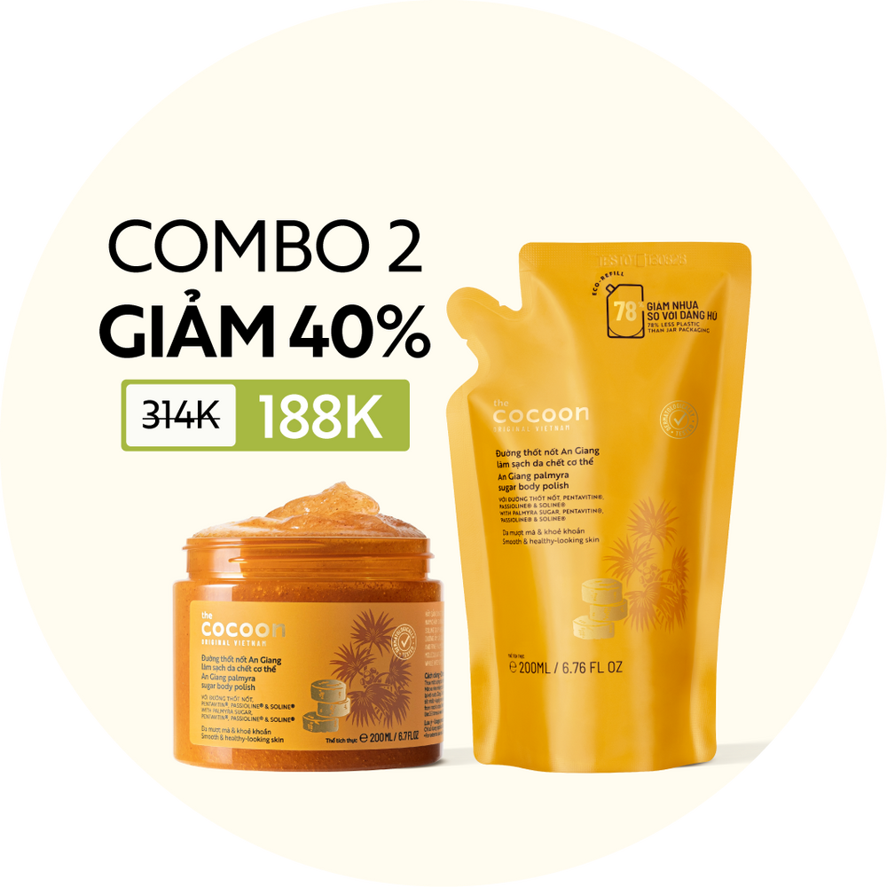 Combo 1 hũ Tẩy da chết cơ thể đường thốt nốt An Giang Cocoon 200ml + 1 Túi refill tẩy da chết đường thốt nốt 200ml