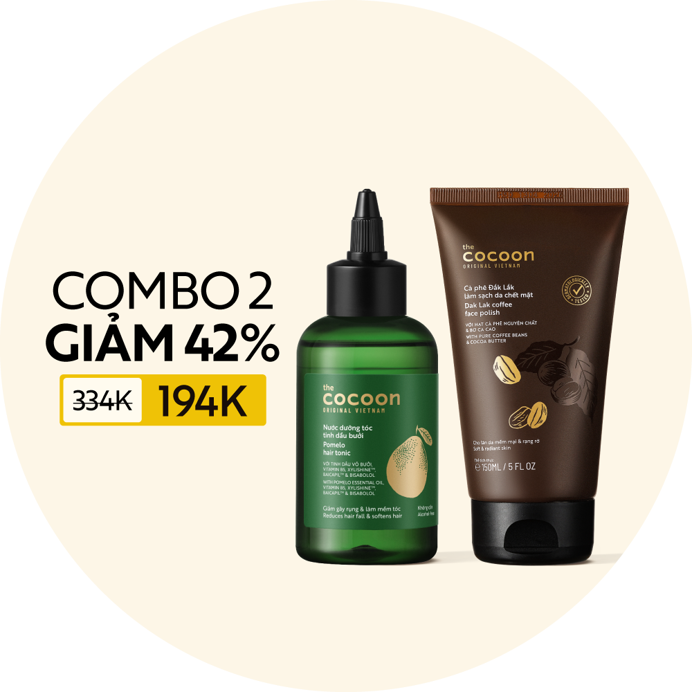 Combo 1 Nước dưỡng tóc tinh dầu bưởi 140ml + 1 Tẩy da chết mặt cà phê Đắk Lắk Cocoon 150ml